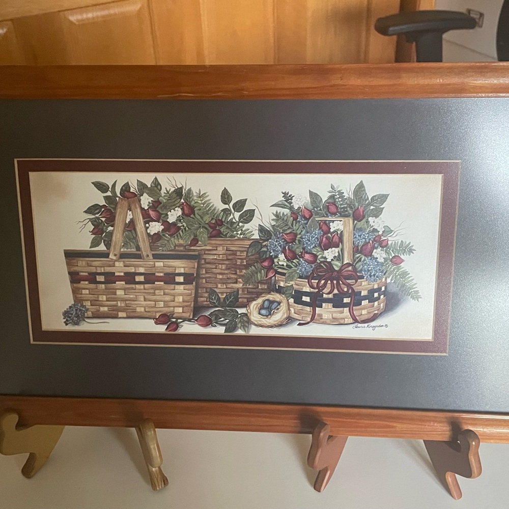Framed Basket Artwork with Floral Design